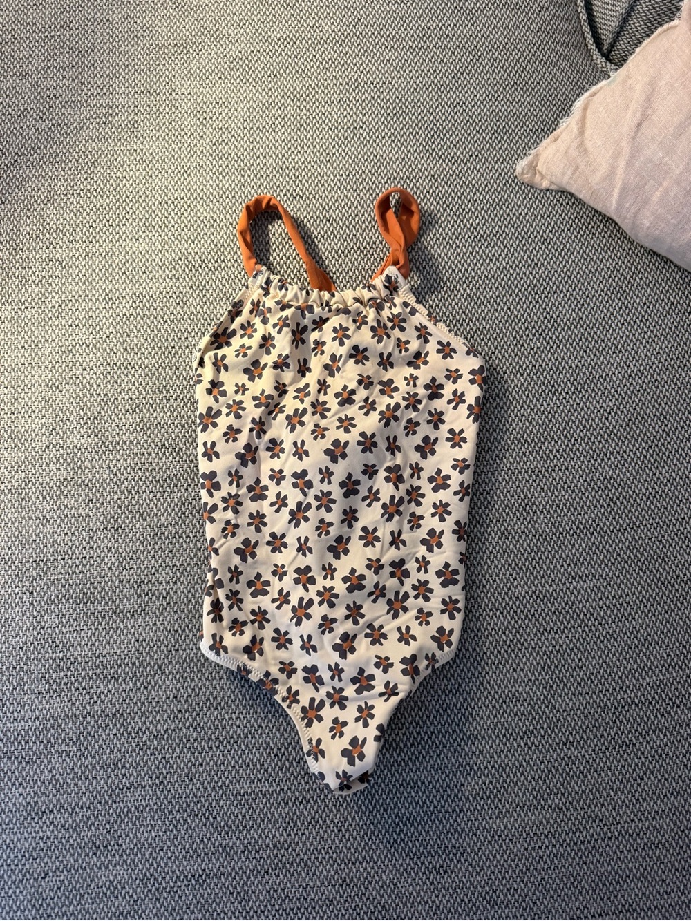 Zara White Floral One-Piece Swimsuit with Rust Straps